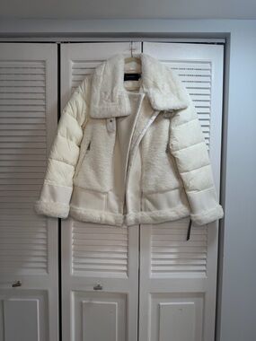 Tahari Saylor Cream Faux-Sherpa Teddy Jacket